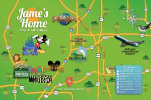キシミーにあるG - New 5 Bedroom Home - 5 Miles to Disney - Free Water Park - Private Poolのジェームズホーム遊園地図