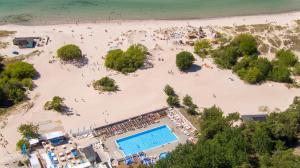 an overhead view of a beach with a swimming pool at Tofta Resort in Tofta