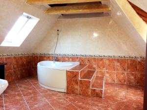 a bathroom with a tub and a sink at MonAmi Art Apartman in V&aacute;c