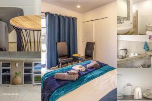 two pictures of a room with a bed and a kitchen at Ammabed Accommodation in Caledon