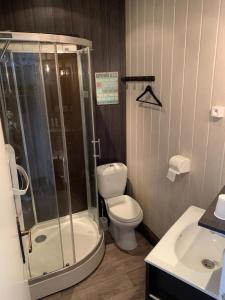 サント・メール・エグリーズにあるシャンブル ドート ドゥ レギーズのバスルーム(シャワー、トイレ、シンク付)