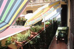 a patio with plants and an umbrella and a table and chairs at Legend R.G. in Rome