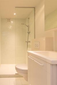 a bathroom with a toilet and a sink and a shower at Sealover in Ostend