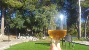 a hand holding a glass of beer in a park at Casa Martí in El Vendrell