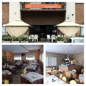 two pictures of a restaurant with tables and chairs at Albergo Cristallo in Cittiglio