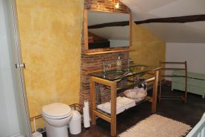 a bathroom with a sink and a toilet and a mirror at Le Val du Roy in Joinville