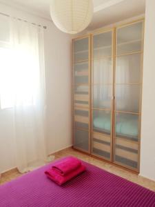 a bedroom with a purple rug and a closet at Apartamento Juan Sebastian El Cano in Santa Pola