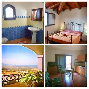 un collage de cuatro fotos de un dormitorio y una cama en Borgo Bellavista Badesi, en Badesi