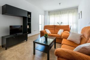 Una sala de estar con un sofá y un televisor. en COMFORTABLE, CLOSE TO THE BEACH, POOL, NEW, PADDLE, en Rincón de la Victoria
