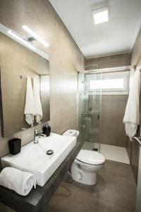 La salle de bains est pourvue d'un lavabo, de toilettes et d'un miroir. dans l'établissement Las Nieves Blue, à Agaete