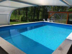 a large swimming pool with blue water in a house at Ferienwohnung Wolf in Oberschöna
