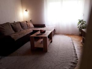 Potkrovlje في فرساك: غرفة معيشة مع أريكة وطاولة قهوة