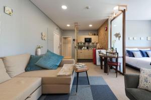 波多的住宿－CN150 boutique studio, charming flat，带沙发的客厅和厨房