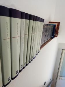 una fila de libros sentados en un estante en Casa di Gabry, en Torino di Sangro