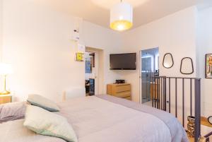 a bedroom with a bed and a flat screen tv at Superbe loft en plein Paris in Paris