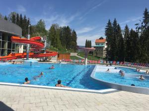 uma grande piscina com pessoas na água em Mezonetový apartmán Isabela em Loučná nad Desnou