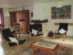 Saint-Amand-en-PuisayeにあるLa Griotterieのリビングルーム(椅子、暖炉付)