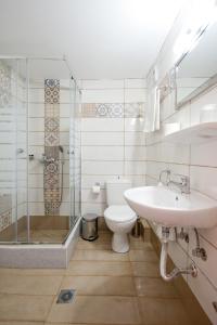 a bathroom with a toilet and a sink and a shower at Hotel Athina in Delfoi