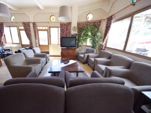 a living room with couches and a flat screen tv at Christys Palace Hotel in Pedoulas