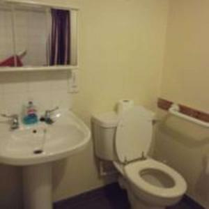 a bathroom with a white toilet and a sink at The Thistle Inn in Stranraer