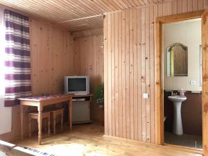 Dieses Zimmer verfügt über einen Schreibtisch und einen TV. in der Unterkunft Rukavichka in Pilipets