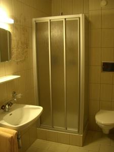 een badkamer met een douche en een wastafel bij Haus Mader in Trins