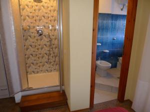 a bathroom with a shower and a toilet at Hotel Alexander in Tropea