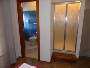 a bathroom with a shower and a toilet at Hotel Alexander in Tropea