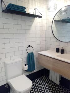 a bathroom with a toilet and a sink and a mirror at Apartamento Donostia Chic in San Sebastián