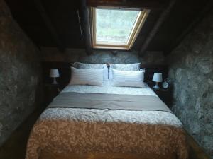 Gavilanes的住宿－Casa rural La Borriquita，一间卧室设有一张大床和窗户