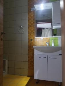 a bathroom with a white sink and a shower at Vila Ineks Ohrid in Ohrid