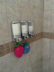 a group of toilet paper dispensers in a shower at Le Gîte des Soeurs in Saint-Luc-de-Vincennes