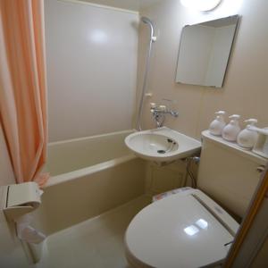 uma pequena casa de banho com WC e lavatório em Select Inn Nagoya Iwakura Eki-mae em Iwakura