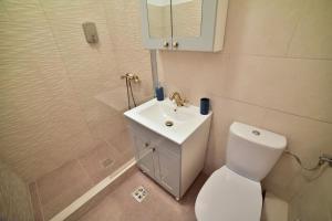 a bathroom with a white toilet and a sink at FLH - Best Location for Good Vibes - City Center in Sibiu +21 photos