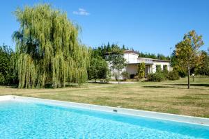 The swimming pool at or close to the green home