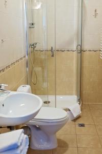 a bathroom with a toilet and a shower and a sink at Janda Resort & Conference in Mszana Dolna