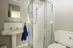 a bathroom with a shower and a toilet and a sink at 20 village square Glaslough in Glaslough