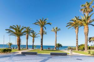 een rij palmbomen op het strand bij Esquina do Mar in Armação de Pêra