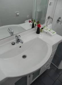 bagno con lavandino bianco e specchio di Moore Park Inn ad Armidale