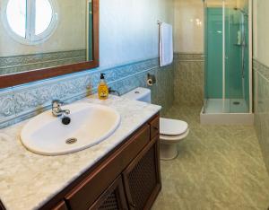 Villanueva del AriscalにあるVilla Grande del Aljarafeの洗面台、シャワー、トイレ付きのバスルーム +18枚の写真