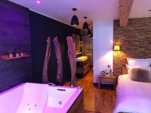 a bathroom with a tub and a bed and a sink at Les suites sainte claire in Annecy