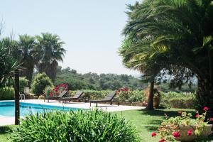 a resort with a pool and palm trees and flowers at Quinta Verde Sintra - Casa de Campo in Sintra