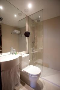 W łazience znajduje się toaleta, umywalka i prysznic. w obiekcie Carris Casa de la Troya w Santiago de Compostela