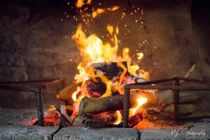 een vuur in een bakstenen oven met vlammen bij Die Oog in Richards Bay