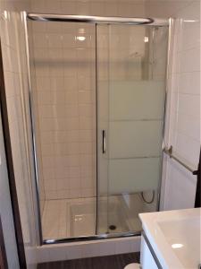 a shower with a glass door in a bathroom at Chambre d'hôtes Altzia 1 in Saint-Michel