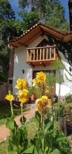 a garden with yellow flowers in front of a building at Cabaña Campestre San Fernando in Iza