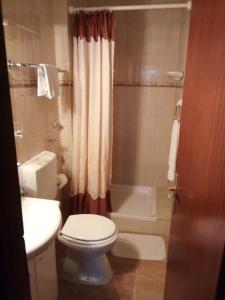 a bathroom with a toilet and a shower and a sink at Filipo Apartments in Poreč
