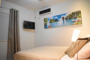 1 dormitorio con 1 cama y TV en Condo Lux Xareni en Playa del Carmen