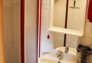 ein Bad mit einem Waschbecken und einem Spiegel in der Unterkunft Haus am Rötenberg in Grafenhausen