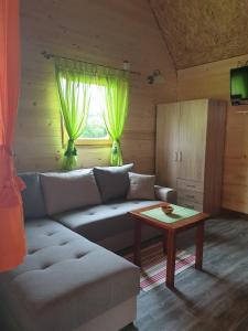 ein Wohnzimmer mit einem Sofa und einem Tisch in der Unterkunft Etno Apartment Vrdnik in Vrdnik